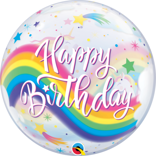 Globo "happy birthday" cristal Unicornio Arco iris